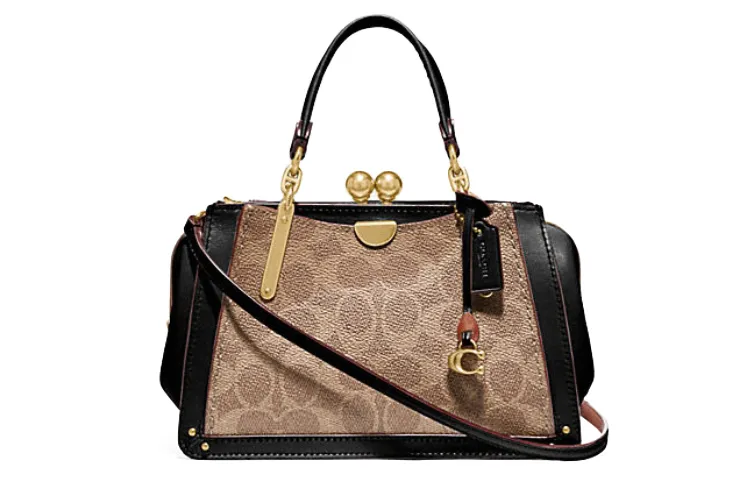 COACH Kisslock Coated Canvas Kisslock Bag, Handbag, Shoulder Bag, Crossbody Bag Small Women's Brown
