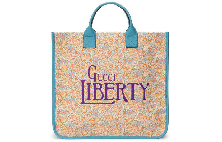 GUCCI Liberty Collaboration Fabric With Leather Tote Bag, Shopping Bag, Handbag Kids' Light Pink/Light Blue