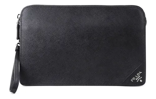 PRADA Saffiano Leather Clutch Men's Black