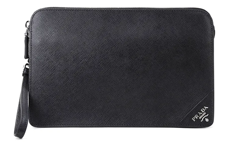 PRADA Saffiano Leather Clutch Men's Black