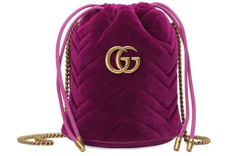 GUCCI Marmont Quilted Velvet Bucket Bag, Shoulder Bag, Crossbody Bag Mini Women's Fuchsia
