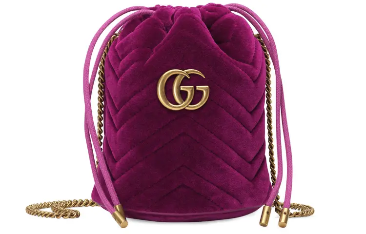 GUCCI Marmont Quilted Velvet Bucket Bag, Shoulder Bag, Crossbody Bag Mini Women's Fuchsia
