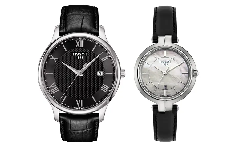 TISSOT Quartz Movement Unisex Watch 30mm Black Dial Stainless Steel Case Leather Strap