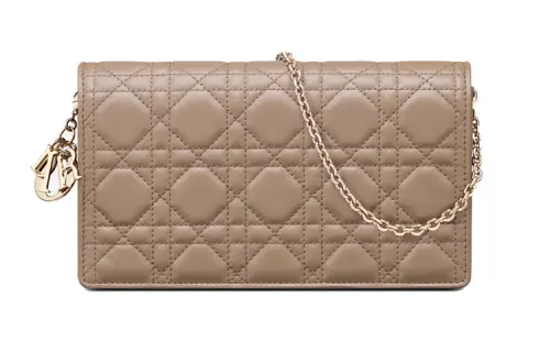 DIOR Lady Dior Wicker Pattern Lambskin Chain Clutch Handbag Women's Taupe