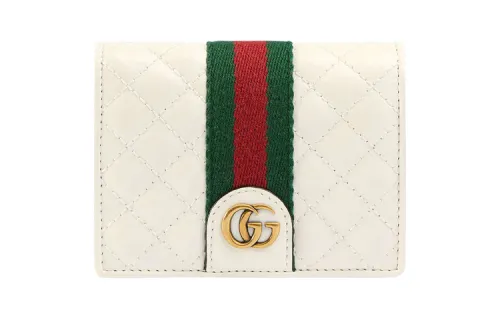 GUCCI Leather Card Holder, Wallet Women's White