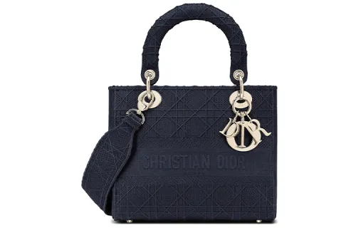 DIOR Lady Dior Metal Handbag, Shoulder Bag, Crossbody Bag Medium Women's Dark Denim Blue