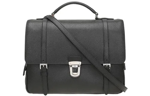 PRADA Business Cow Leather Briefcase, Handbag, Shoulder Bag Regular Men's Black