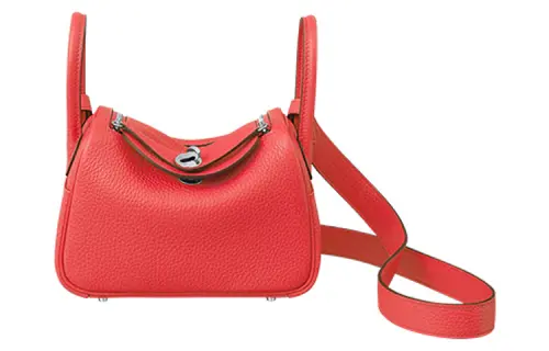 HERMES Lindy Taurillon Clemence Cow Leather Handbag 19 Women's 0E Rose Texas Rose