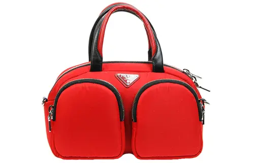 PRADA Brand Logo Nylon Fabric Handbag Women's Red
