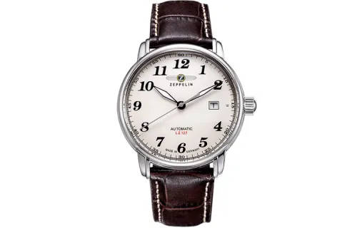 ZEPPELIN Mechanical mechanism, retro men's watch, white dial, case stainless steel, watch strap, simple and elegant design, light luxury style