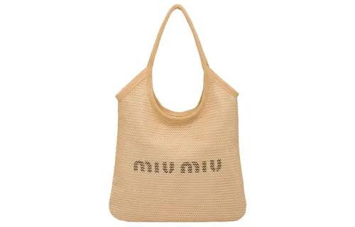 MIU MIU Maritime Fiber Linen Shoulder Bag, Tote Bag, Shopping Bag, Handbag Women's Tan