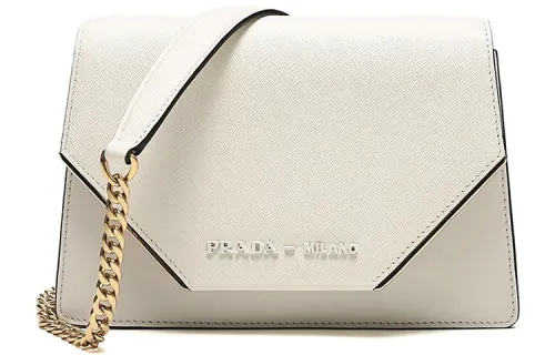 PRADA Leather Handheld Shoulder Bag Women's White