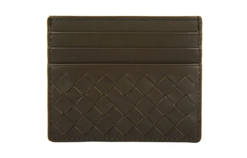 Bottega Veneta Fashion Sheepskin Card Holder Unisex Dark Green