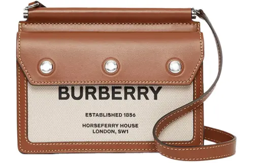 Burberry Title Cow Leather Messenger Bag, Crossbody Bag, Shoulder Bag Mini Unisex Natural & Malt Brown