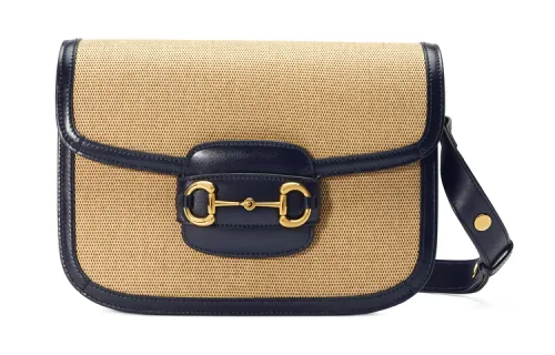 GUCCI Horsebit 1955 Canvas With Leather Saddle Bag, Portable Crossbody Bag, Shoulder Bag Women's