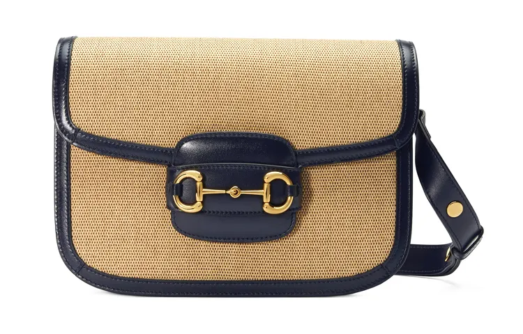 GUCCI Horsebit 1955 Canvas With Leather Saddle Bag, Portable Crossbody Bag, Shoulder Bag Women's