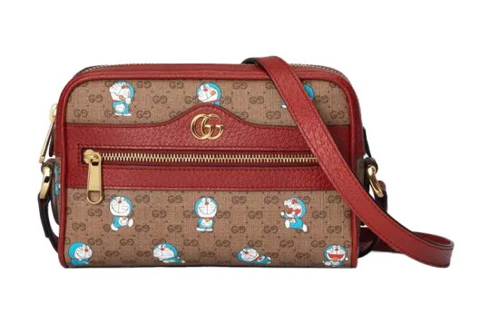 GUCCI Doraemon Collaboration Canvas With Leather Camera Bag, Crossbody Bag, Shoulder Bag Unisex Brown