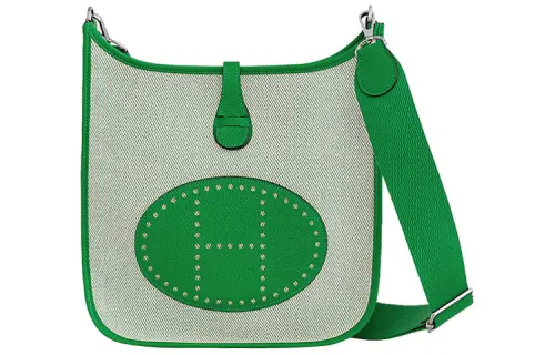 HERMES Evelyne Canvas With Clemence Bullock Leather Crossbody Bag, Shoulder Bag 29 Women's Light Beige & Bamboo Green