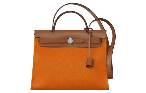 HERMES Herbag Zip Cowhide Patchwork Canvas Shoulder Bag, Crossbody Bag, Handbag 31 Unisex Orange Brown