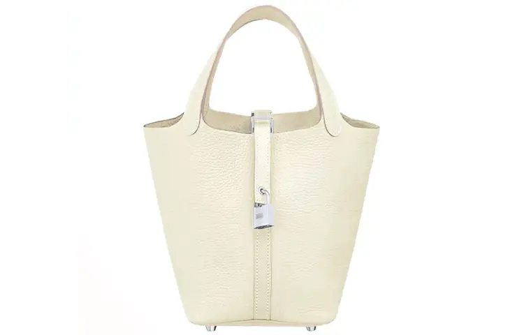 HERMES Picotin Lock Clemence With Swift Calfskin Basket Bag, Bucket Bag, Handbag 18 Women's I2 Nata Cream White