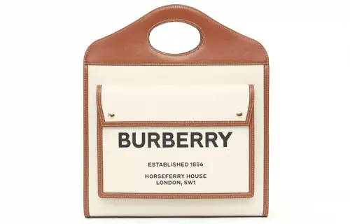Burberry Medium Two Tone Canvas And Leather Pocket Bag Natural/Malt Brown
