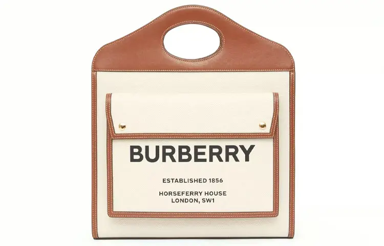 Burberry Medium Two Tone Canvas And Leather Pocket Bag Natural/Malt Brown