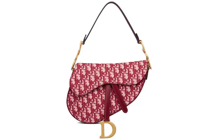 DIOR SaddleOBLIQUE Embroidery One Shoulder Handbag Women's Burgundy