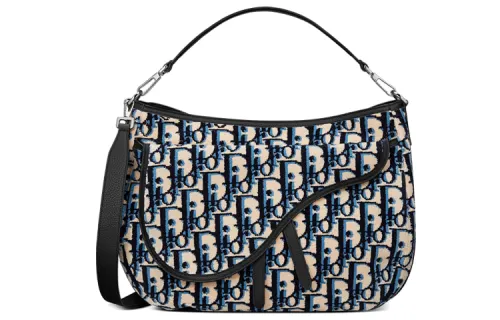 DIOR Saddle Grain Calfskin Saddle Bag Handbag, Crossbody Bag, Shoulder Bag Regular Men's Black & Marine Blue