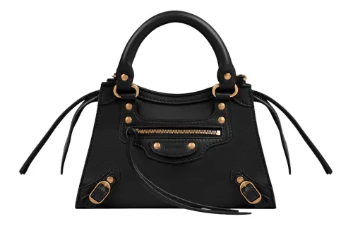 Balenciaga Embossed Calfskin Handbag, Shoulder Bag Women's Black