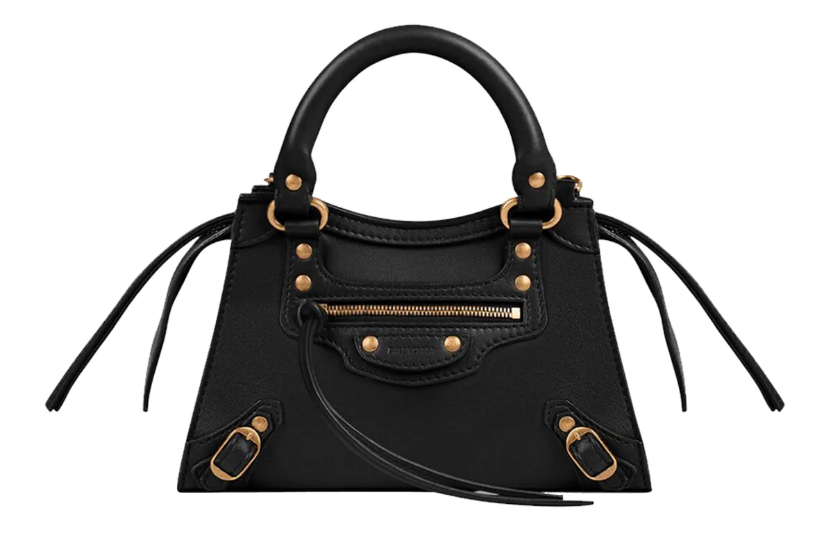 Balenciaga Embossed Calfskin Handbag, Shoulder Bag Women's Black