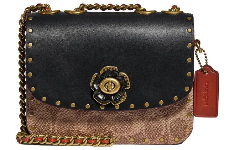COACH Madison Coated Canvas With Calfskin Small Square Bag, Shoulder Bag, Crossbody Bag Mini Women's Black & Monogram