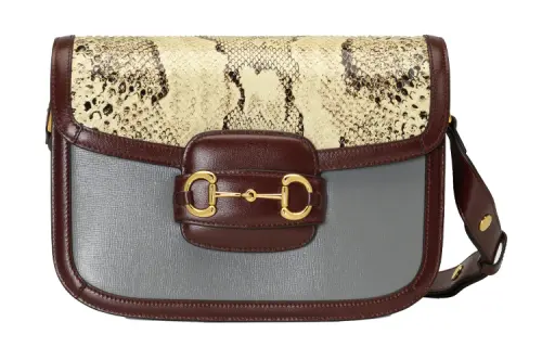 GUCCI Leather One Shoulder Handbag, Crossbody Bag Small Women's Beige/Gray/Burgundy