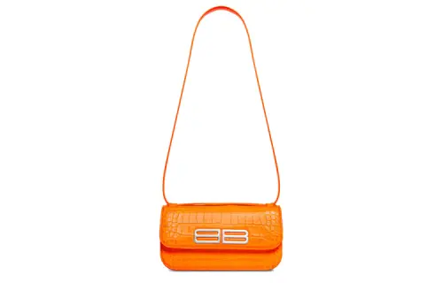 Balenciaga Gossip Crocodile Pattern Embossed Cow Leather Shoulder Bag, Crossbody Bag, Handbag Small Women's Orange