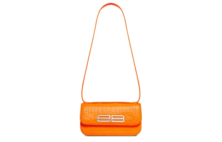 Balenciaga Gossip Crocodile Pattern Embossed Cow Leather Shoulder Bag, Crossbody Bag, Handbag Small Women's Orange