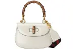 GUCCI Bamboo 1947 Leather Shoulder Bag, Crossbody Bag, Handbag Small Women's White