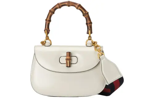 GUCCI Bamboo 1947 Leather Shoulder Bag, Crossbody Bag, Handbag Small Women's White