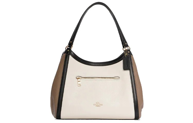COACH Kristy Leather Bucket Bag, Shoulder Bag, Crossbody Bag, Handbag Large Women's Khaki & White