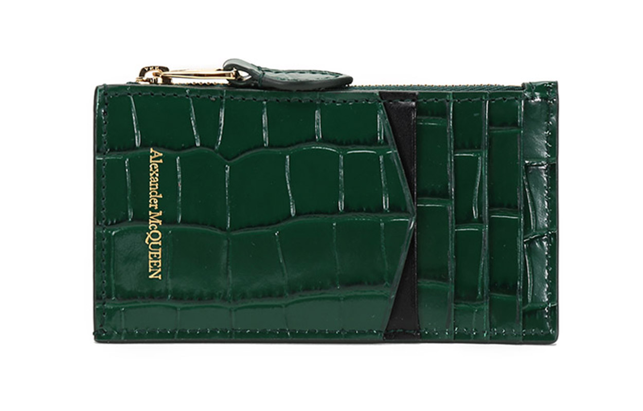 Женский кошелек Alexander McQueen Skull Cardholder (зеленый) — фото 3