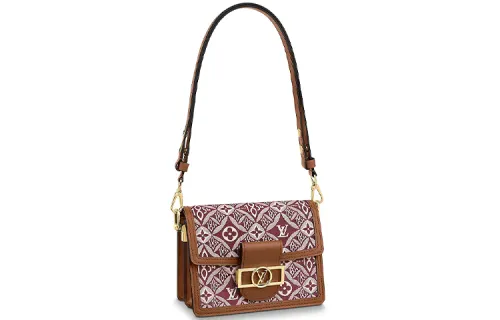 LOUIS VUITTON Dauphine Cow Leather Shoulder Strap Women's Brown Red