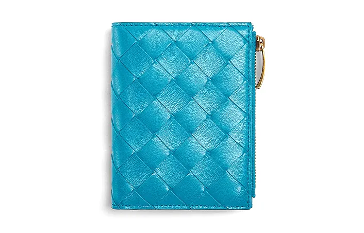 Bottega Veneta Woven Sheepskin Wallet Unisex Blue