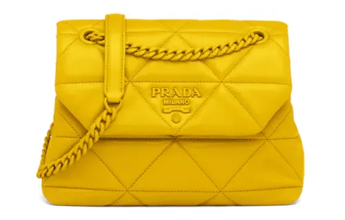 PRADA Leather Shoulder Bag, Crossbody Bag Small Women's Yellow