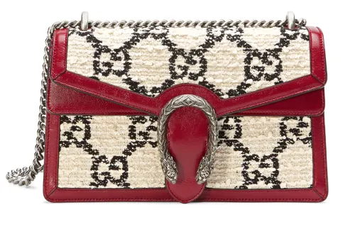 GUCCI Tweed With Leather Crossbody Bag, Shoulder Bag Women's