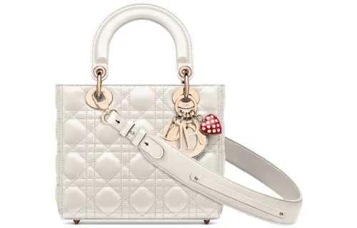 DIOR Lady Dior Sheepskin Handbag One Shoulder Handbag Small Women's Milk White