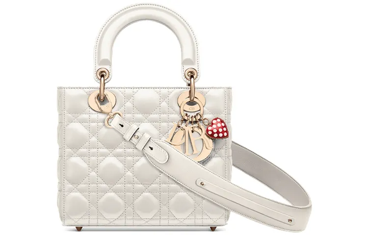 DIOR Lady Dior Sheepskin Handbag One Shoulder Handbag Small Women's Milk White