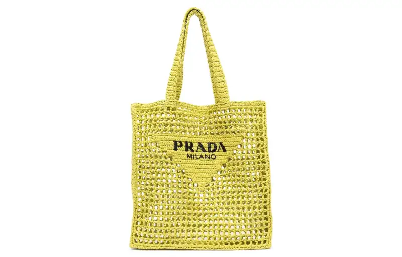 PRADA Woven Cut Out Tote Handbag, Shoulder Bag Women's