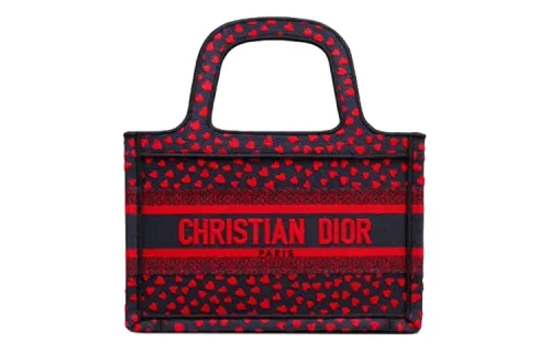 DIOR BookTote Embroidery Tote Bag, Shopping Bag, Handbag Mini Women's Marine Blue/Red
