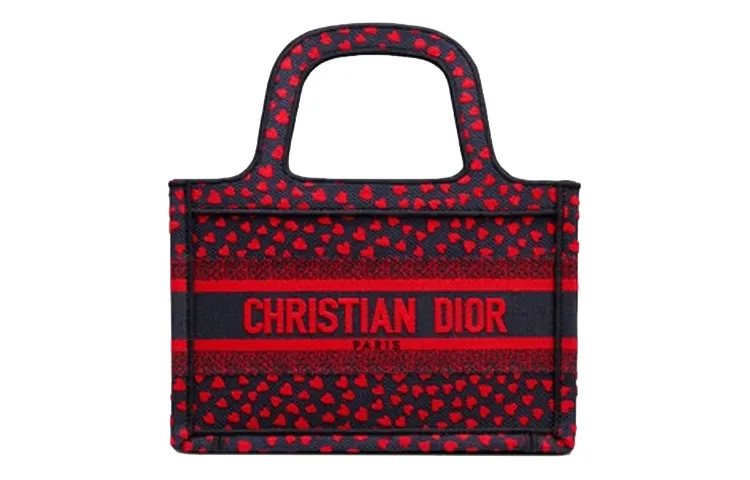 DIOR BookTote Embroidery Tote Bag, Shopping Bag, Handbag Mini Women's Marine Blue/Red