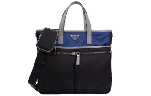 PRADA Nylon Handbag Men's Black Blue