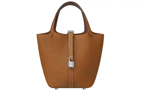 HERMES Picotin Lock Clemence With Swift Calfskin Basket Bag, Bucket Bag, Handbag 18 Women's 37 Gold Brown