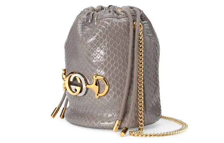 GUCCI Zumi Python Skin Bucket Bags Crossbody Bag, Shoulder Bag Women's Earth Gray
